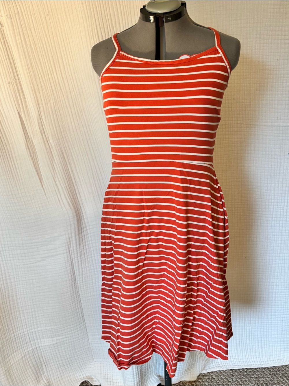 Pact Red and White Striped Spaghetti Strap Mini Dress